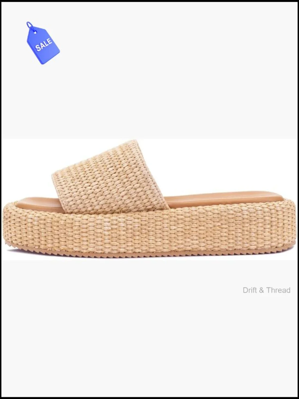 Women's Raffia Platform Espadrille Slides Woven Straw Beach Sandals Slip On